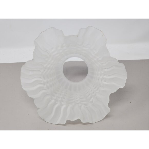 Lot Of 3 Vintage Ruffled Bell Shape Frosted Glass Shade Light Fixture - Picture 3 of 10